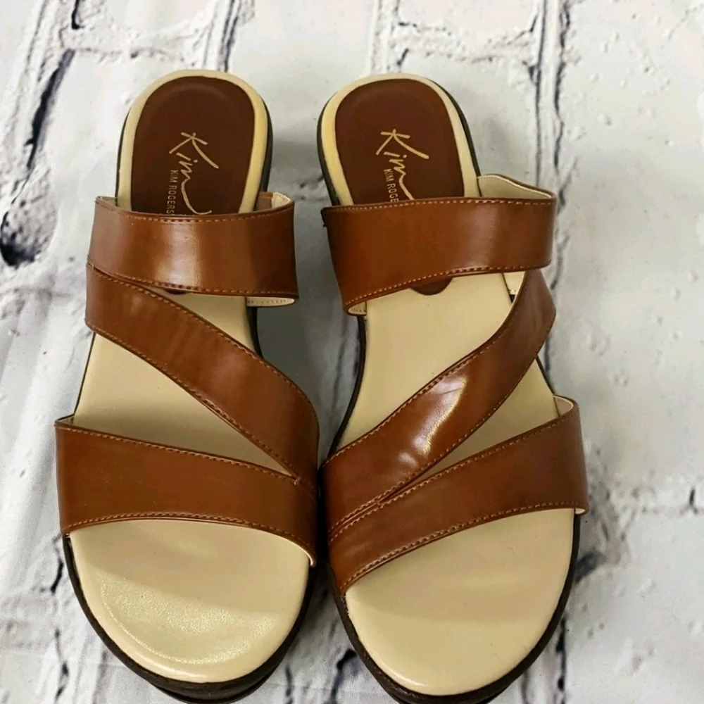KIM Rogers Frienda Platform Wedge Sandals Brown 7 EUC